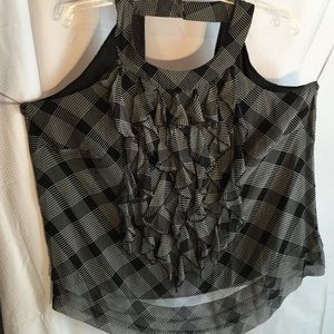 ECI Black/white 22 ruffle top 💯silk nwot